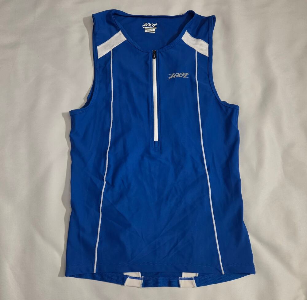 Zoot Womens M Blue Triathlon Tri Race Tank Half Zip Cycling Running Top